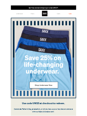 SAXX Underwear - 25% off all underwear is still on — Dads & Grads Event
