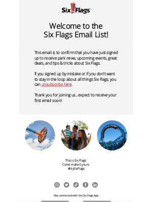 Six Flags - Thank You For Signing Up!