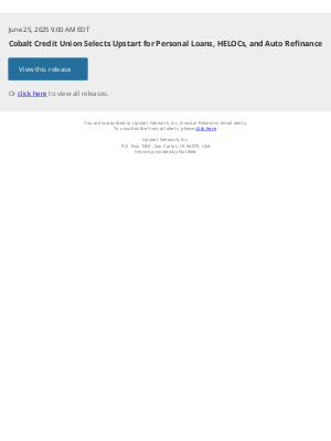Upstart - Cobalt Credit Union Selects Upstart for Personal Loans, HELOCs, and Auto Refinance