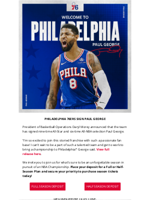 Philadelphia 76ers - Welcome to Philadelphia, Paul George! 8️⃣