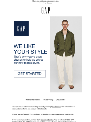 Gap - Gap guest survey for Dean: you've been chosen