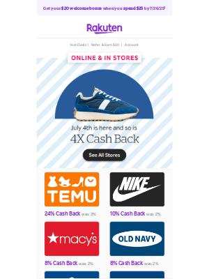 Rakuten - Four times the Cash Back, four times the celebration 🌟