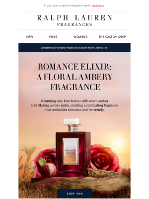 Ralph Lauren Fragrances - Experience The Captivating Floral, Amber Blend Of Romance Elixir