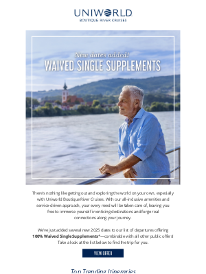Uniworld Boutique River Cruise Collection - Just Added! Waived Single Supplements on Fall Dates