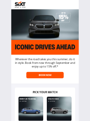 Sixt rent a car - Up to 15% off premium rentals in July, August and September!