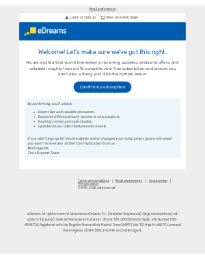 eDreams - Almost there! Confirm your subscription to our newsletter