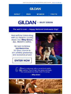 Gildan - Enjoy Our National Underwear Day Sweepstake & Sale