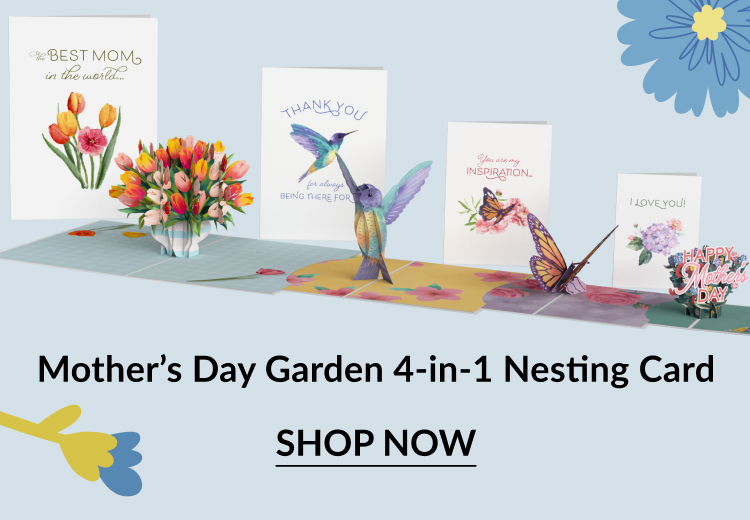 Mother's Day Garden 4-in-1 Nesting card featuring pop-up nature elements.