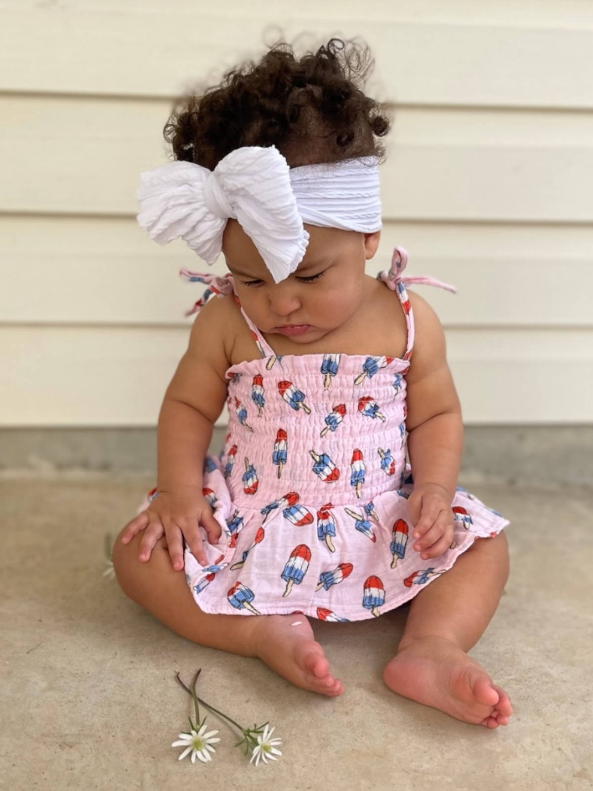 Image of Muslin Smocked Bubble w/ Skirt, Pink Red, White & Blue Popsicle