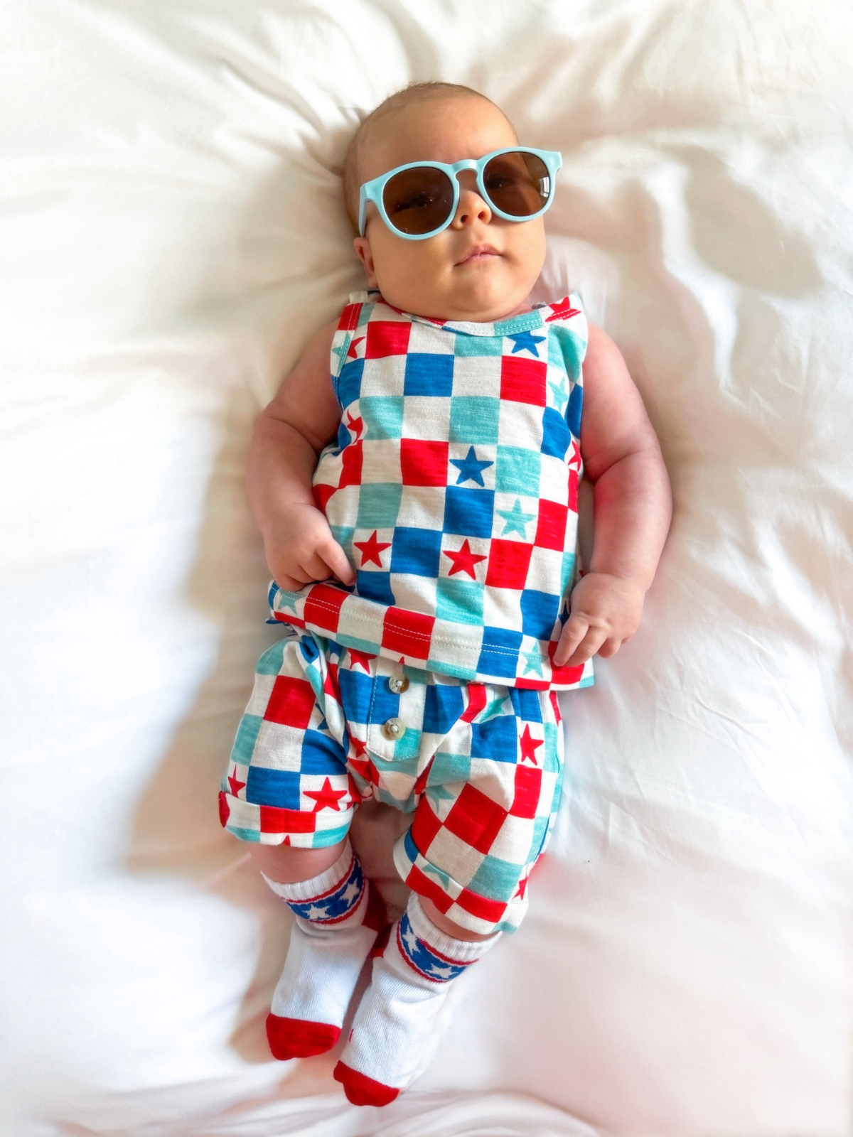 Image of Red, White & Blue Checkerboard / Organic Tank & Short Set