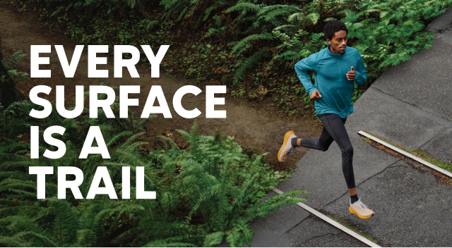 Every surface is a trail. Run it. Man in Columbia running gear. 
