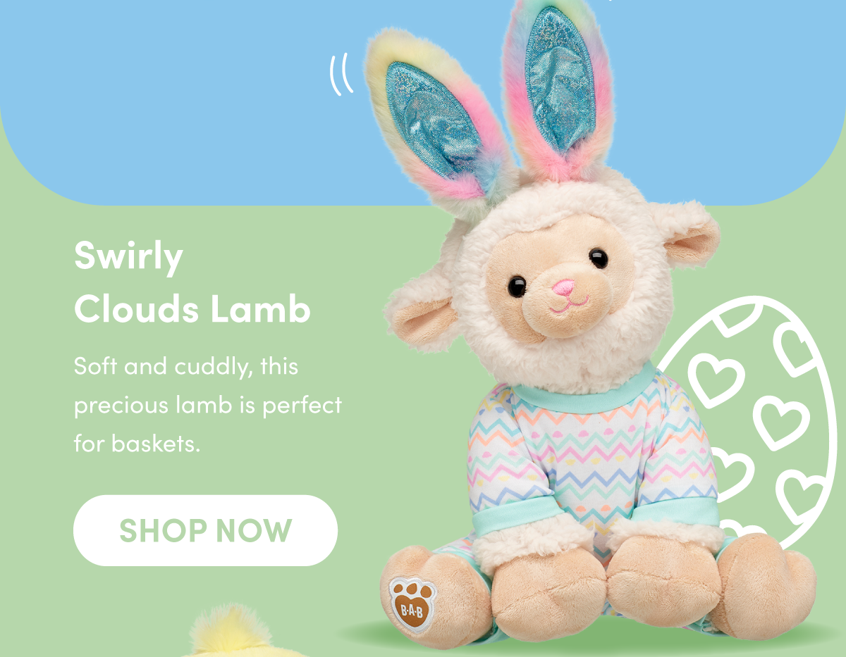 Swirly Clouds Lamb Soft and cuddly, this precious lamb is perfect for baskets. ( SHOP NOW 