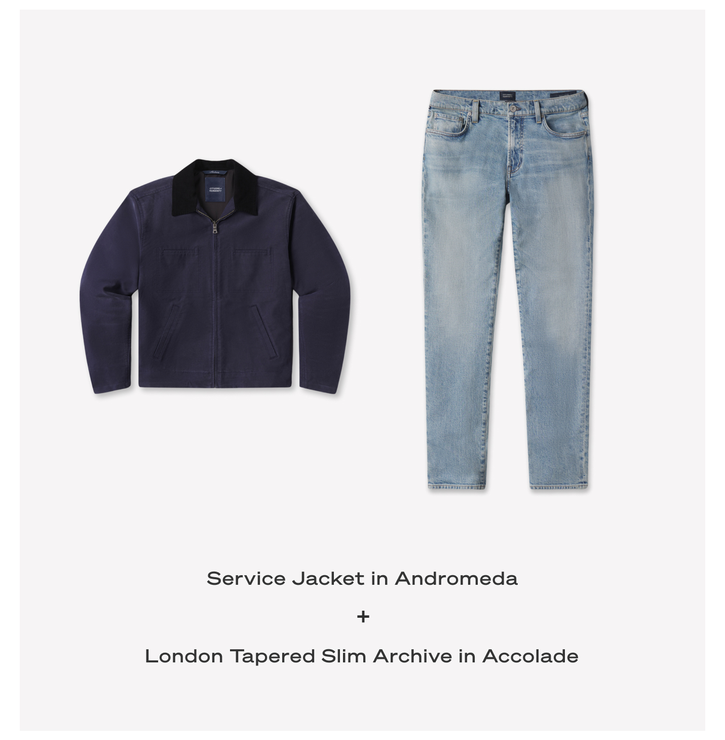 Shop the Service Jacket in Andromeda & London Tapered Slim Archive in Accolade