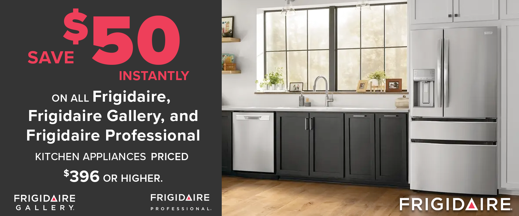 Frigidaire Save $50 on Appliances Stripe April 2025