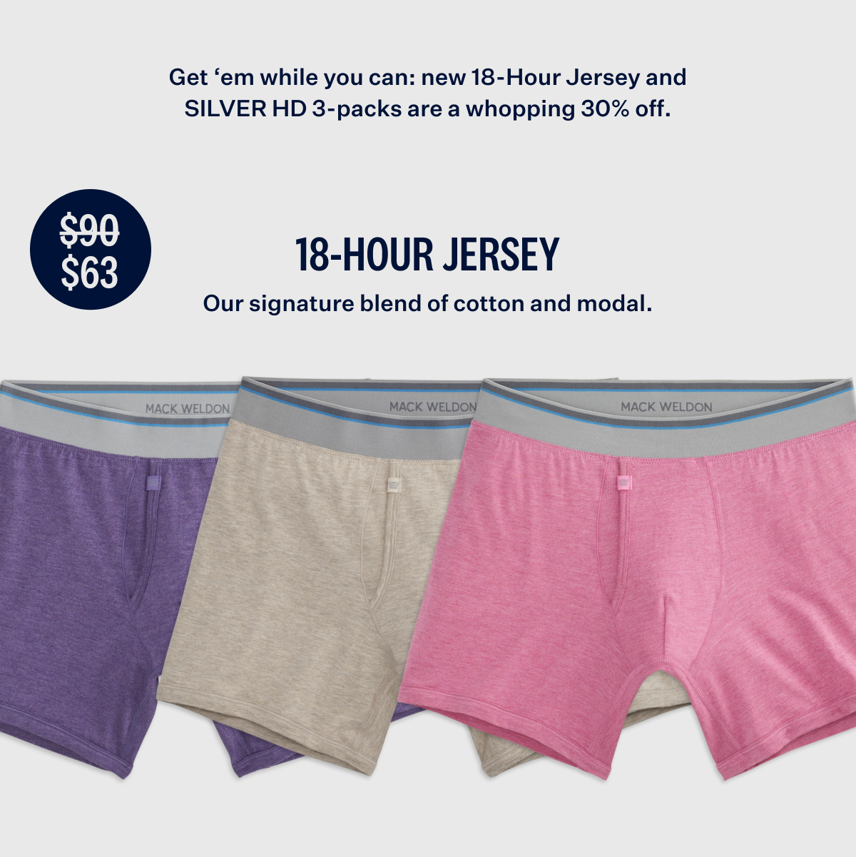 3-Pack 18-Hour Jersey Boxer Briefs