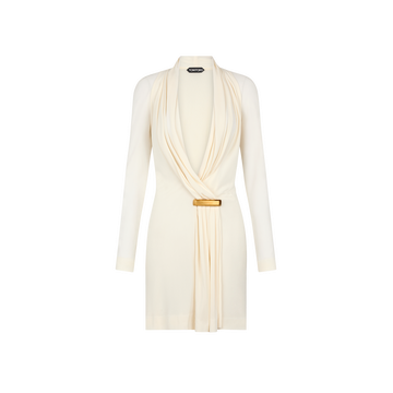 V-NECK LONG SLEEVE COCKTAIL DRESS WITH BAR DETAIL