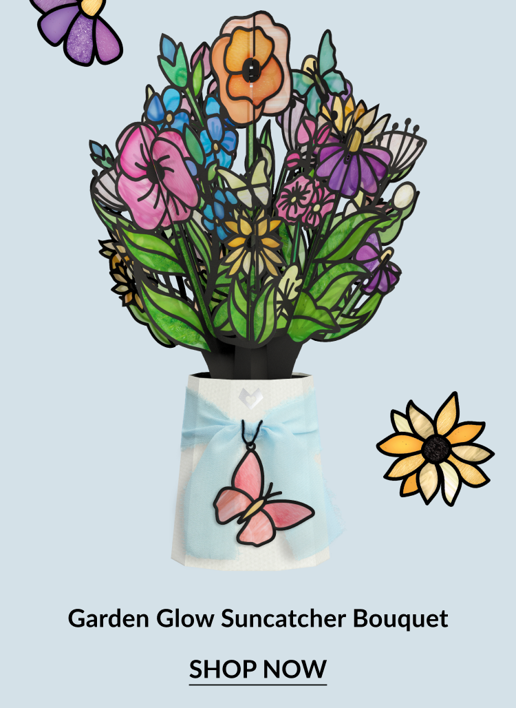 A new suncatcher bouquet featuring stained glass-like flowers for mom.