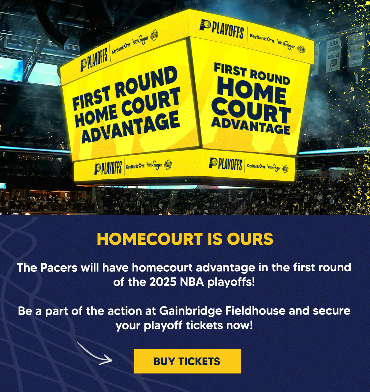The Pacers will have homecourt advantage in the first round of the 2025 NBA playoffs! Be a part of the action at Gainbridge Fieldhouse and secure your playoff tickets now! 