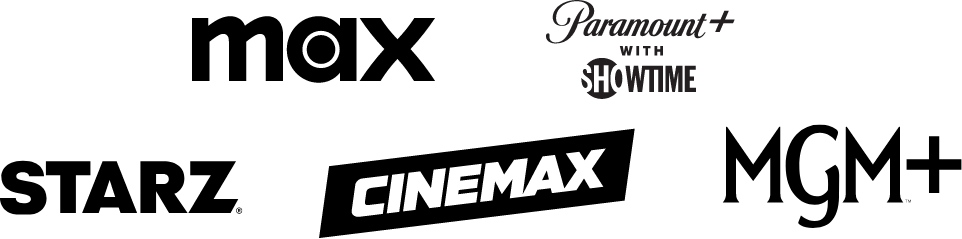 max, Paramount+ with Showtime, Starz, Cinemax, and MGM+ logos