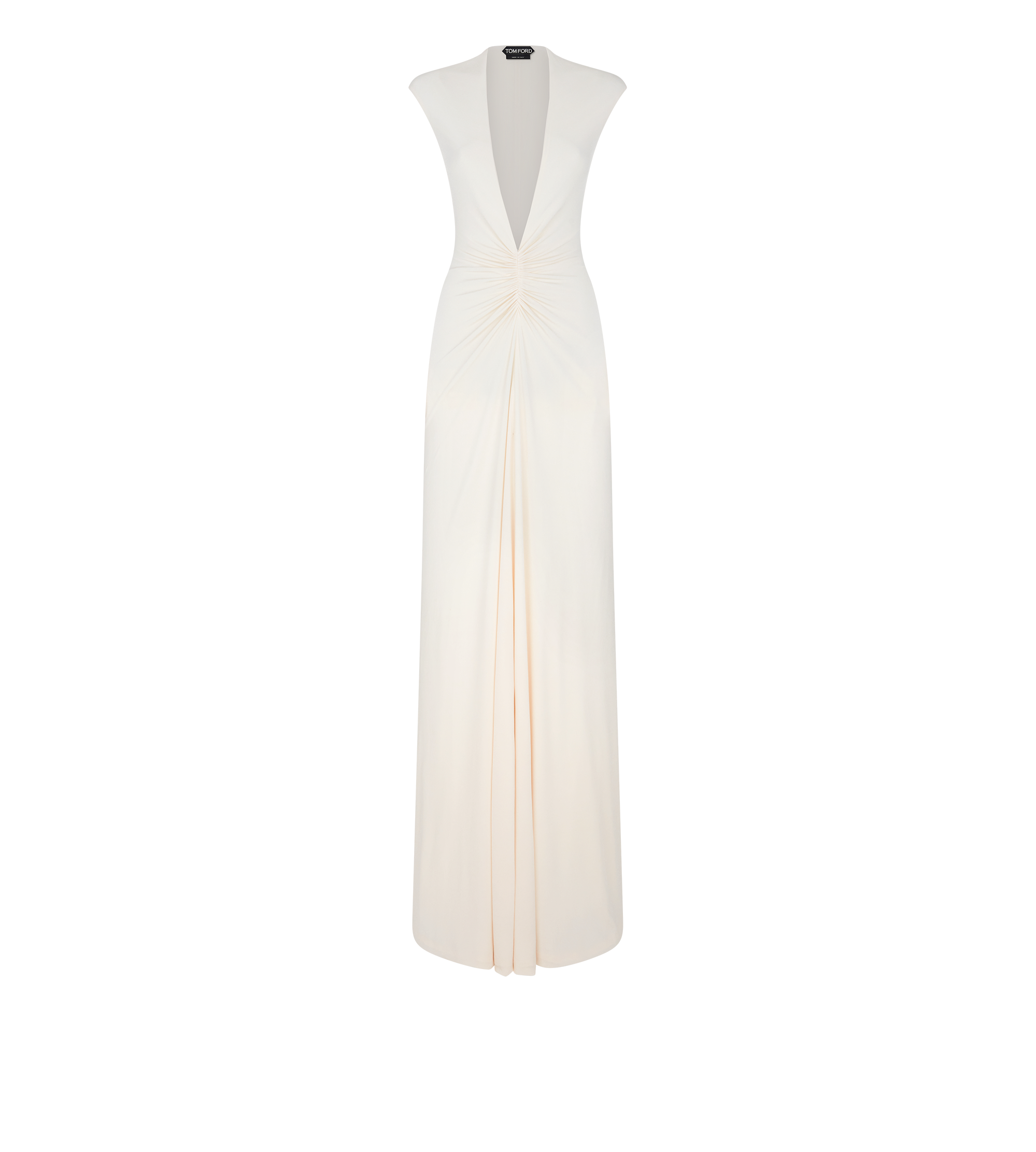STRETCH SABLE' JERSEY DEEP V-NECK EVENING DRESS
