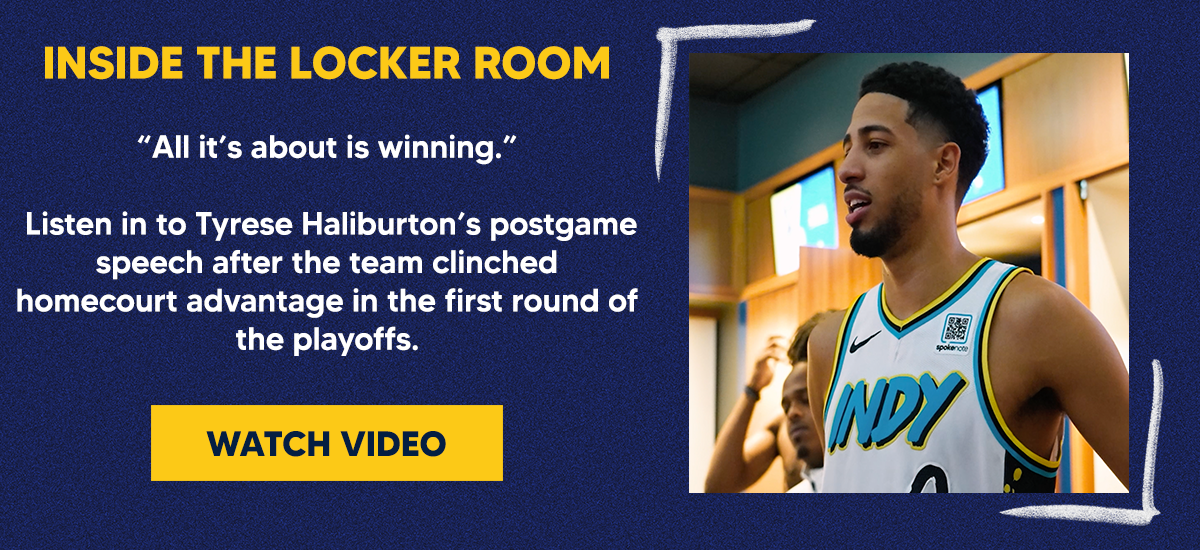 “All it’s about is winning.” Listen in to Tyrese Haliburton’s postgame speech after the team clinched homecourt advantage in the first round of the playoffs.