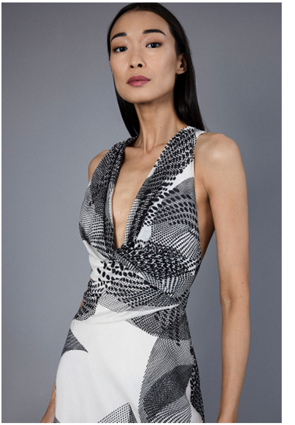 Printed Cowl Halter Dress 