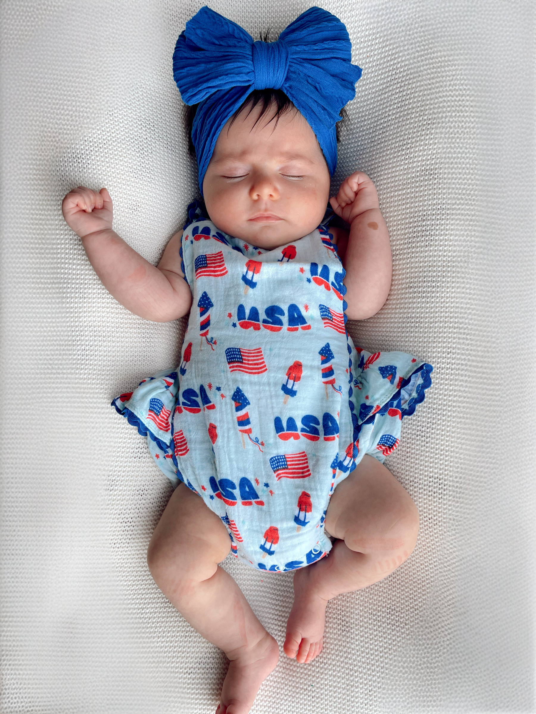 Image of Muslin Ric-Rac Ruffle Sunsuit, 4th of July Blue