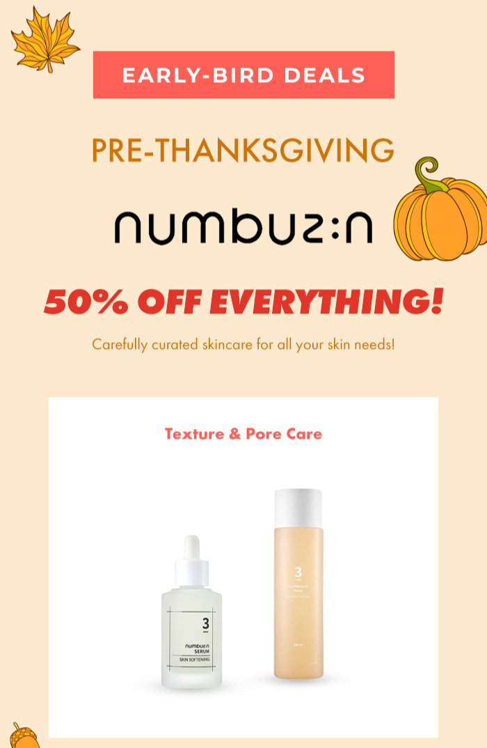 Early bird thanksgiving sale - Numbuzin 50% Off