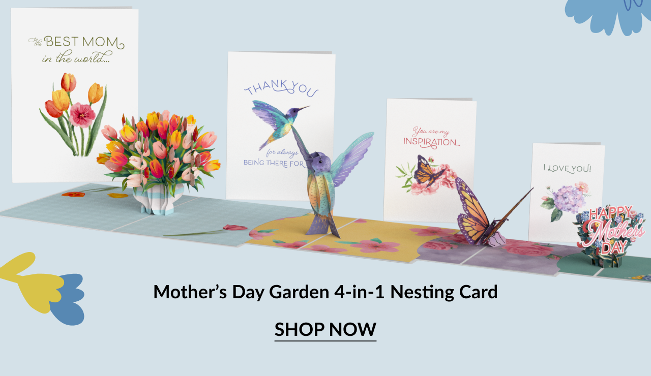 Mother's Day Garden 4-in-1 Nesting card featuring pop-up nature elements.