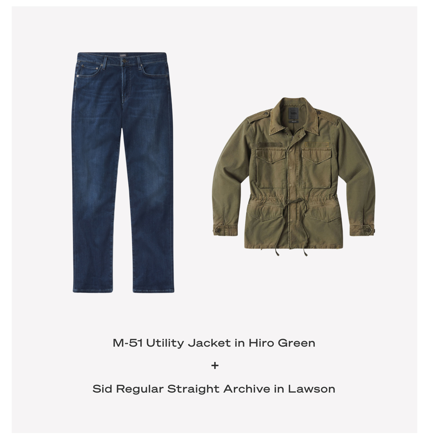 Shop the M-51 Utility Jacket in Hiro Green & Sid Regular Straight Archive in Lawson